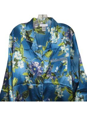 Vintage Morgan Taylor Intimates Womens Floral Satin Nightshirt 1X Blue Green